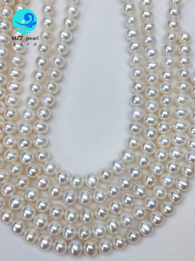 lustrous 9-10mm potato round cultured freshwater pearl strands for making pearl jewelry 