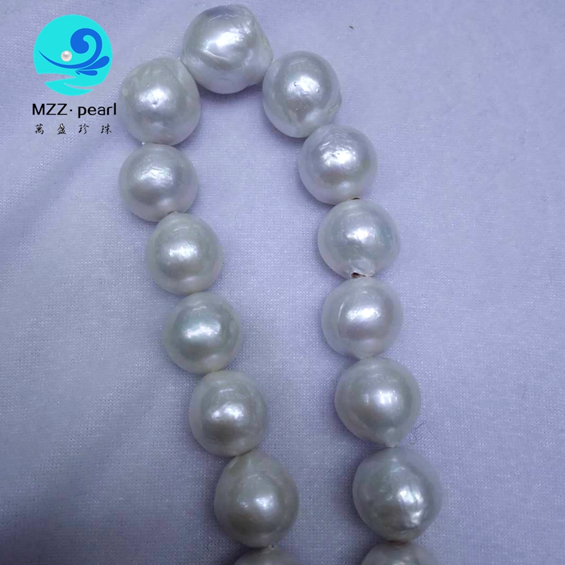 huge lustrous white drop pearl strand 14x15mm edison cultured freshwater pearls
