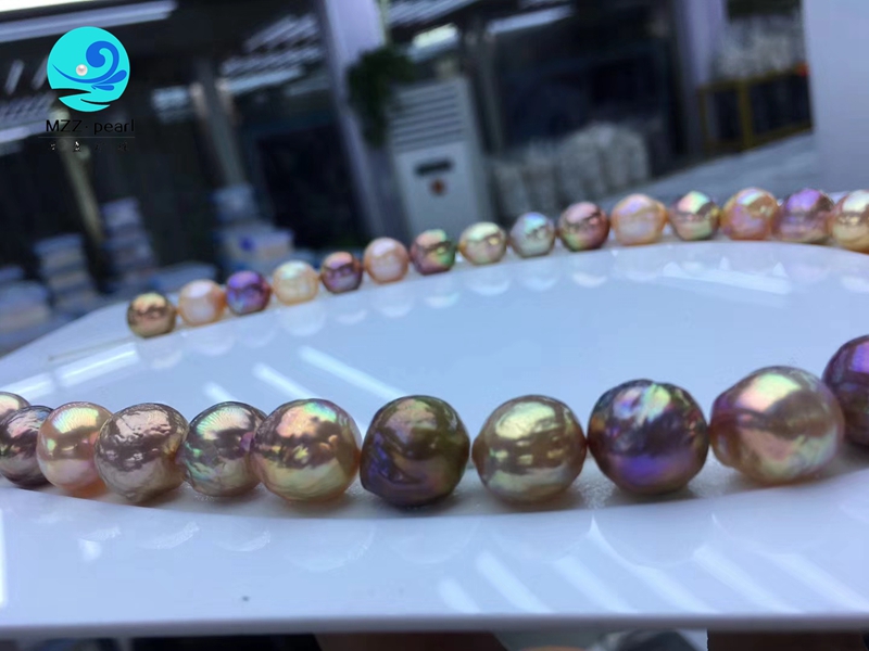 Multicolour Semi Baroque Ripple pearl Necklace 11x13mm