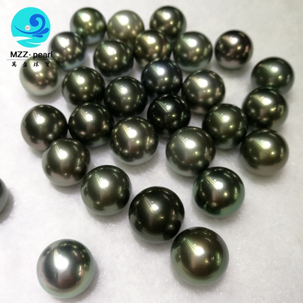 AA grade 11-12mm perfect round real tahitian pearl beads ,peacock green ...